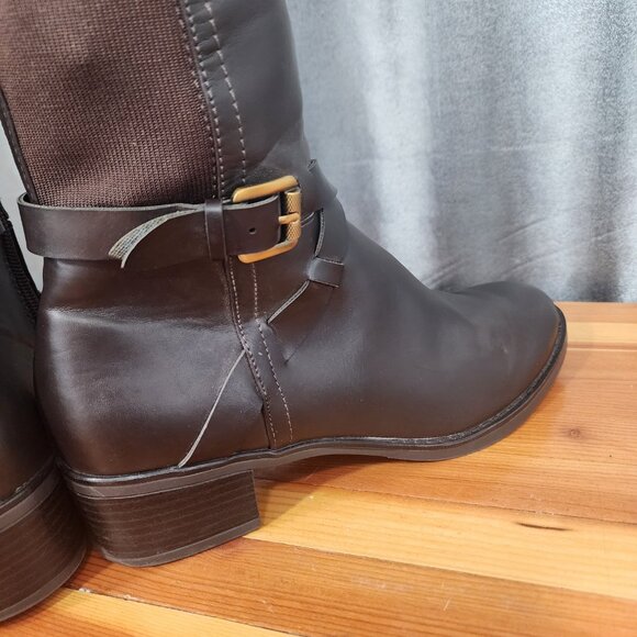Franco Sarto Brown Knee High Riding Boots Chrome Zip Up Size 8.5M Neoprene Calf - Picture 8 of 16